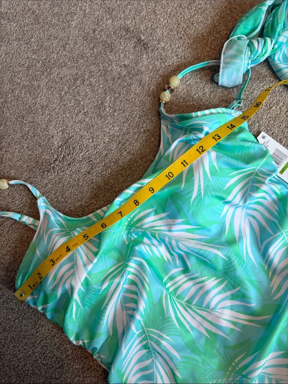Nicole Miller Mint Green Tropical Leaf One-Piece Swimsuit with sarong size large